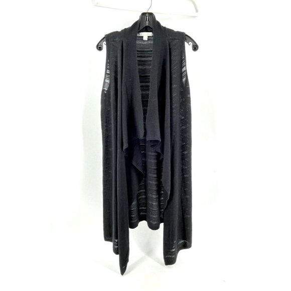 New York & Co Black Open Drape Front Sleeveless Knit Cardigan Sweater Size S - Picture 1 of 13